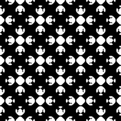 Vector monochrome geometrical texture, black and white seamless pattern in Asian style. Stylized geometric lotus flowers. Abstract dark repeat background. Design element for print, decor, textile, web