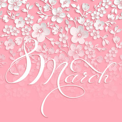 Elegant greeting card. 8 March International Women's Day. Vector card with beautiful sakura flower element and elegant typography. Cherry blossom background © garrykillian