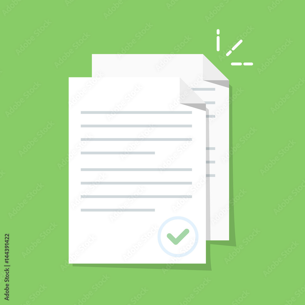 Aufkleber documents icon. stack of paper sheets. confirmed or approved document. flat illustration isolated on