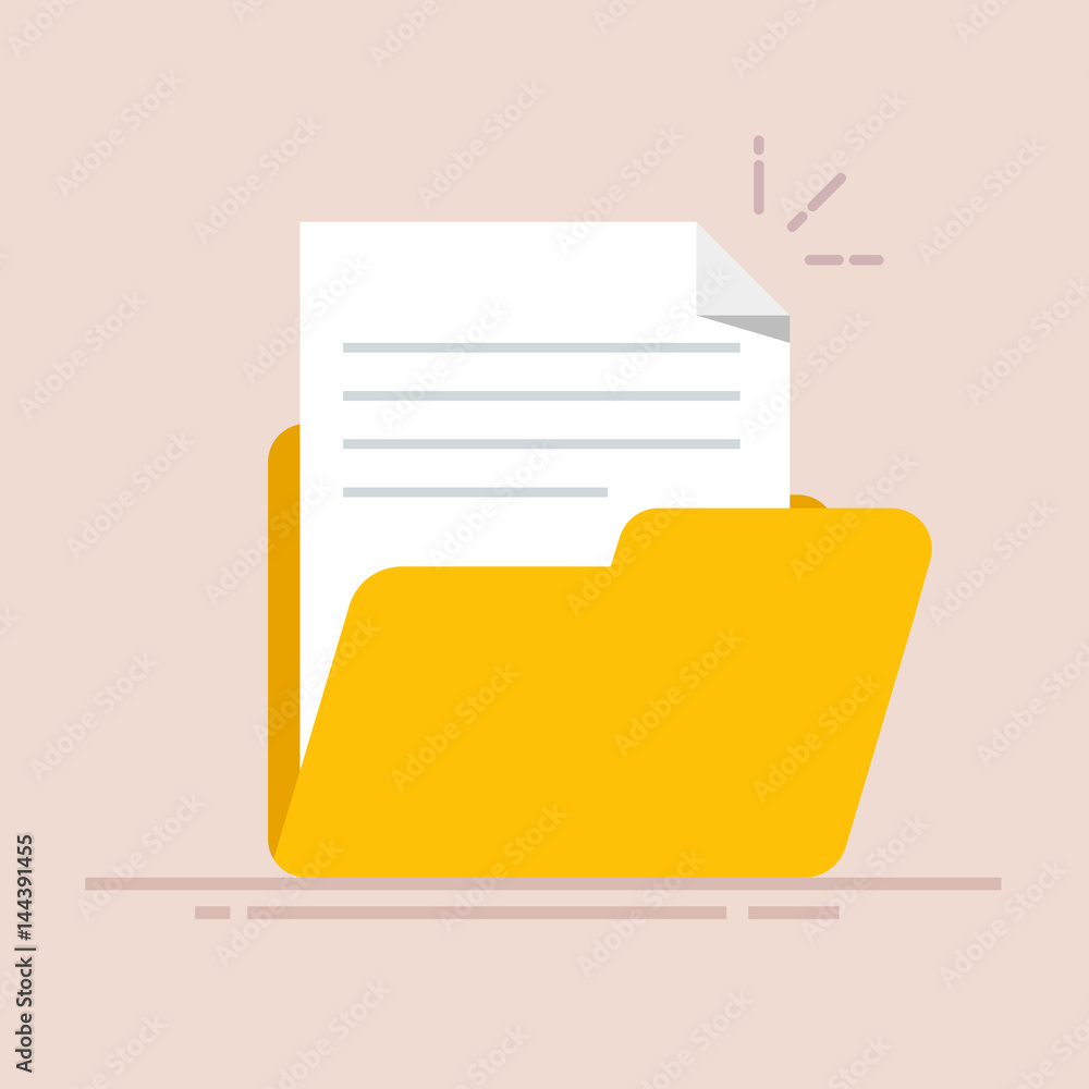Poster document in the folder icon. paper sheet with abstract text. flat illustration isolated on color bac