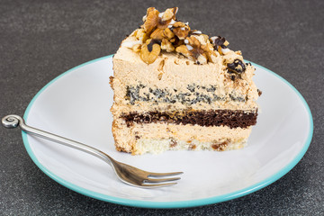 Biscuit cake with poppy seeds, chocolate, nuts