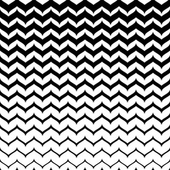 Vector monochrome texture, black & white seamless pattern with curly zigzag lines. Abstract geometric background with halftone transition effect. Smooth stripes, repeat tiles. Design element for decor