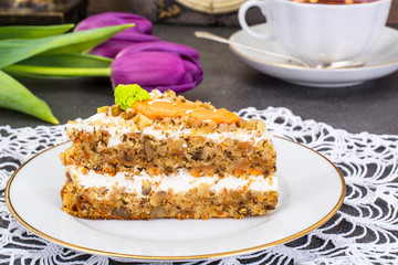 Slice of carrot biscuit cake