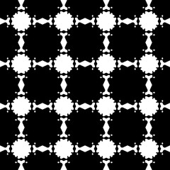 Vector monochrome seamless texture, abstract floral black & white pattern. Square illustration with flourish circular figures. Contrast repeat background. Design element for prints, decor, furniture