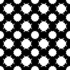 Vector seamless pattern, simple dark monochrome texture, abstract black & white geometric background. Square illustration with rounded floral figures, carved shapes. Design element for prints, decor