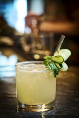 cucumber lemon mint vodka cocktail drink in bar