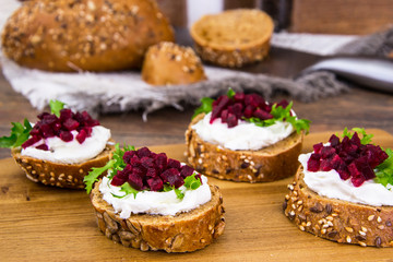 Bruschetta with cheese and beet