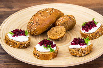 Bruschetta with cheese and beet
