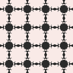Vector monochrome seamless texture, abstract floral black & white pattern. Square illustration with flourish circular figures. Contrast repeat background. Design element for prints, decor, fabric, web