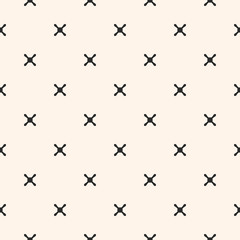 Naklejka premium Vector minimalist texture, geometric seamless pattern with small black crosses on white background. Simple abstract geometrical texture. Design element for prints, decor, textile, furniture, fabric