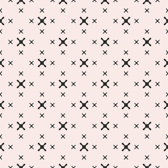 Vector minimalist seamless pattern, texture with black different sized crosses on white background. Abstract geometric illustration. Monochrome design element for prints, decor, textile, web, fabric