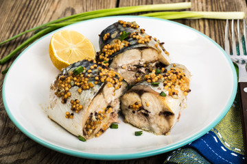 Baked mackerel with mustard seeds