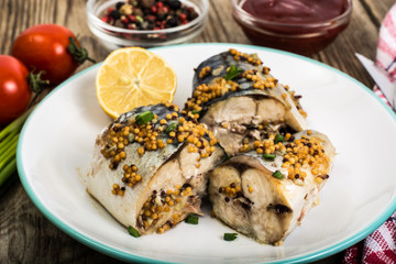 Baked mackerel with mustard seeds