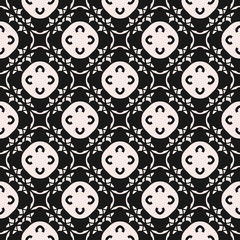 Vector monochrome ornament texture. Seamless pattern in oriental style. Mesh illustration with floral silhouettes. Arabesque motif, repeat tiles, rounded lattice. Design for decor, covers, prints, web