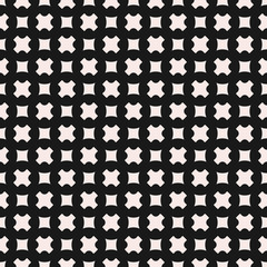 Vector seamless pattern, stylish monochrome geometric texture with small smooth crosses & squares. Black & beige colors. Abstract dark repeat background for tileable print, covers, textile, fabric