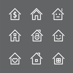 Set of white house and home icon. Vector Illustration.