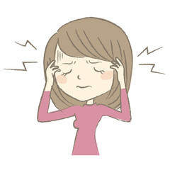 ひどい頭痛で苦しむ女性　病気症状