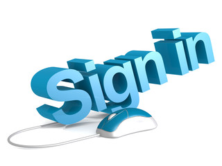 Sign in word with blue mouse