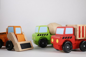 Wooden construction puzzle blocks cars