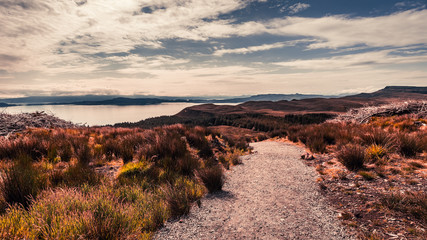 Red view to Old Man of Storr in Scotland
