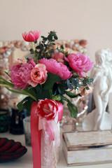bouquet flowers in white vase