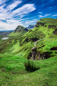 Breathtaking view from Quiraing to valley in Scotland, UK
