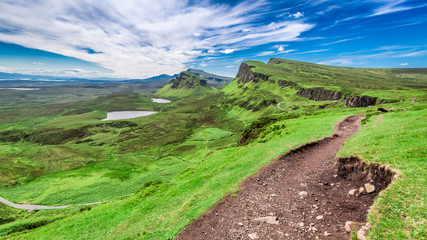 Fototapeta premium Breathtaking view from Quiraing in Isle of Skye, Scotland, UK