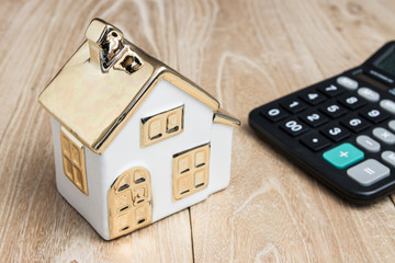 House model in wood background