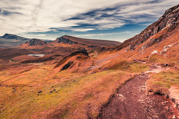Wonderful view from Quiraing to valley in Scotland, UK