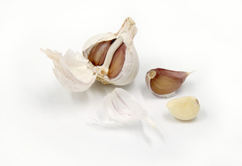 Knoblauch - Zehen und Knollen - Hintergrund isoliert weiß, freigestellt / background isolated