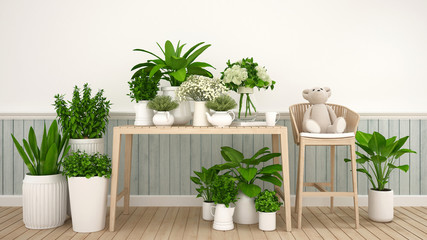 cafe or living room and indoor garden - 3d Illustration