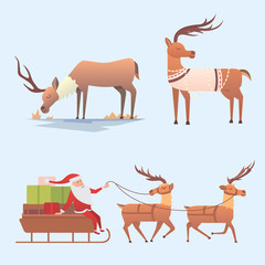 Christmas reindeer holiday mammal deer xmas celebration cute decoration winter art new year wildlife animal and santa man character vector illustration.
