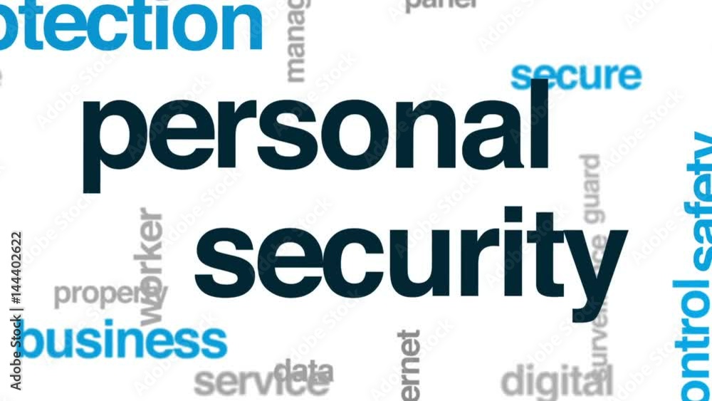 Poster personal security animated word cloud, text design animation.