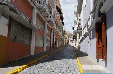 Old San Juan street, Puerto Rico One of the narrow, colorful cobblestone streets Old San Juan in Puerto Rico 