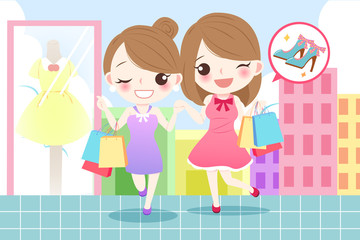 cartoon woman are shopping