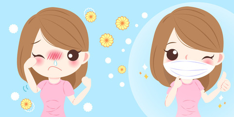 cartoon girl get hay fever