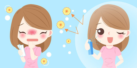 cartoon girl get hay fever