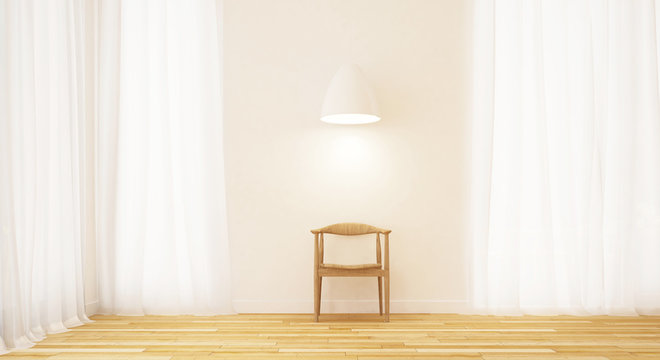 wooden chair in clean room minimal design - 3D Rendering