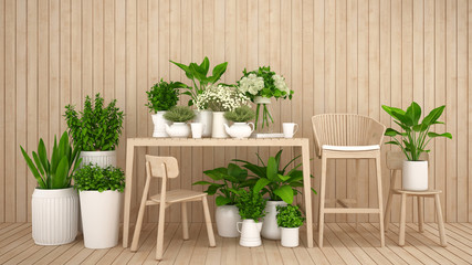 flower and plant indoor garden in cafe or flower shop - 3d Rendering