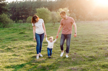 Happy family walking outdoor