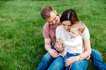 Fototapeta premium Happy family walking outdoor
