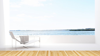 lake view and daybed on terrace in hotel - 3D Rendering