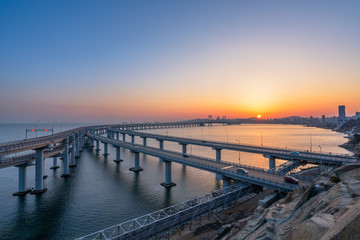 Obraz premium Dalian Cross-Sea Bridge at dusk.