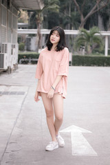 Fototapeta premium Portrait of vietnam high school teen beautiful girl happy in vintage style