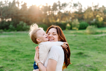Happy family walking outdoor