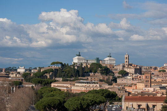 View Of The Monument To Victor Emmanuel II From The Orange Garden. Rome, Italy