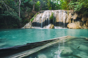 Amazing beautiful waterfall is Erawan waterfall in Erawan National Park, Kanchanaburi, Thailand © Korradol