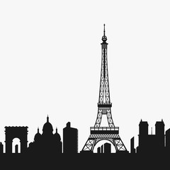 Fototapeta na wymiar Vector Silhouette of the Eiffel Tower and Paris