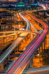 panoramic view of Shanghai overpass,road intersection at night  in China.