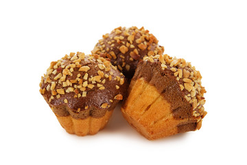 muffins with peanut chips isolated on white background